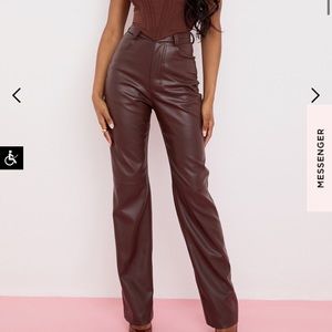 INAYA Dark Brown Stretch Vegan Leather Trousers